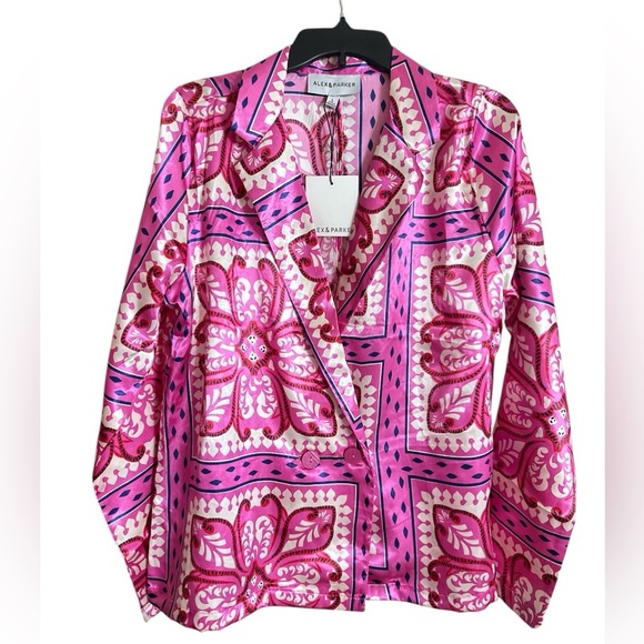 21. Fashion Alex&Parker Satin Flowy Set Kimono
Blazer&Pants Pink White Color L - Picture 7 of 15